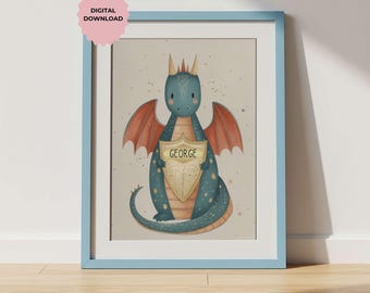 Stampa personalizzata con drago per cameretta dei bambini / Decorazione originale per la cameretta dei bambini (download digitale)
