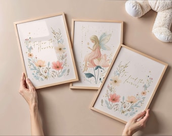 Fairy Nursery Art Set | Watercolor Flower Prints (Digital Download)