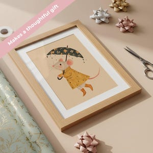 Rainy Day Mouse Art Print | Whimsical Nursery Decor (Digital Download) image 5