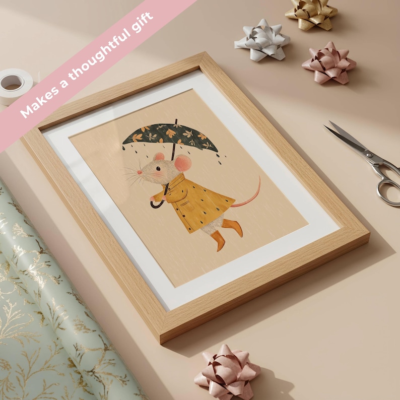 Rainy Day Mouse Art Print | Whimsical Nursery Decor (Digital Download) image 5