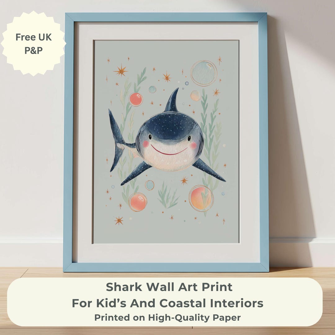 Watercolor Style Shark Wall Art Print for Kids, Ocean Nursery and ...