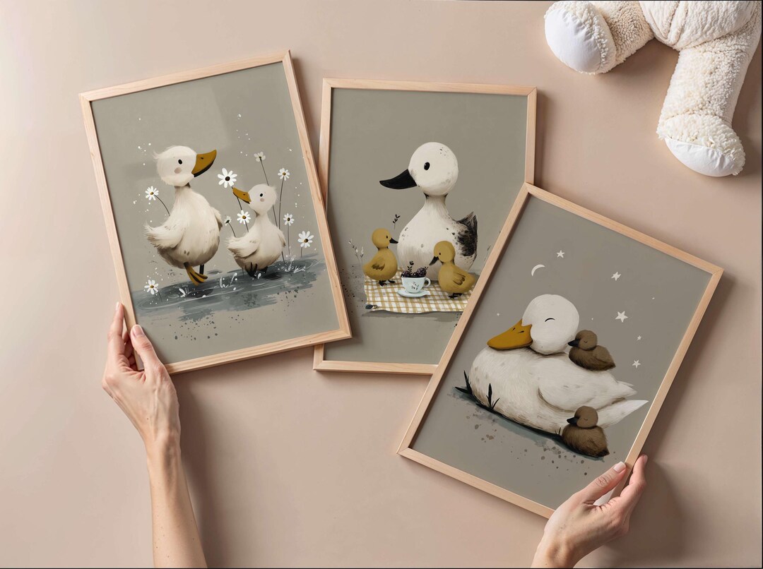 Duck Nursery Wall Art Set | Baby Animal Digital Prints | Cute Duckling ...