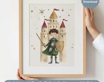 Ritter und Schloss Märchen Kinderzimmer Wandkunst, Mittelalterliche Jungen Schlafzimmer Dekor, Fantasy Kinderzimmer Digitaler Download, Schwert Druck