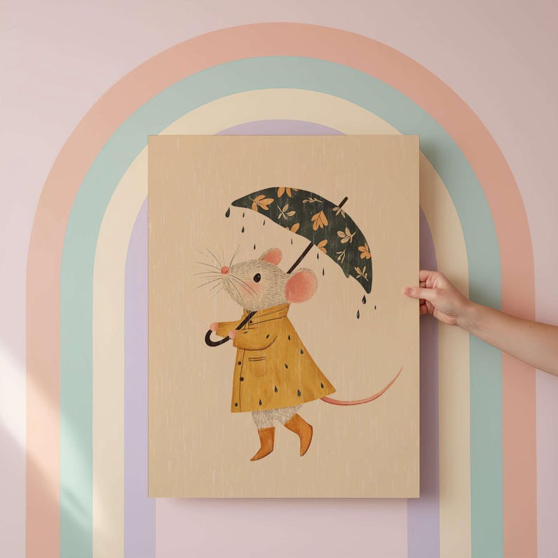 Rainy Day Mouse Art Print | Whimsical Nursery Decor (Digital Download) image 3