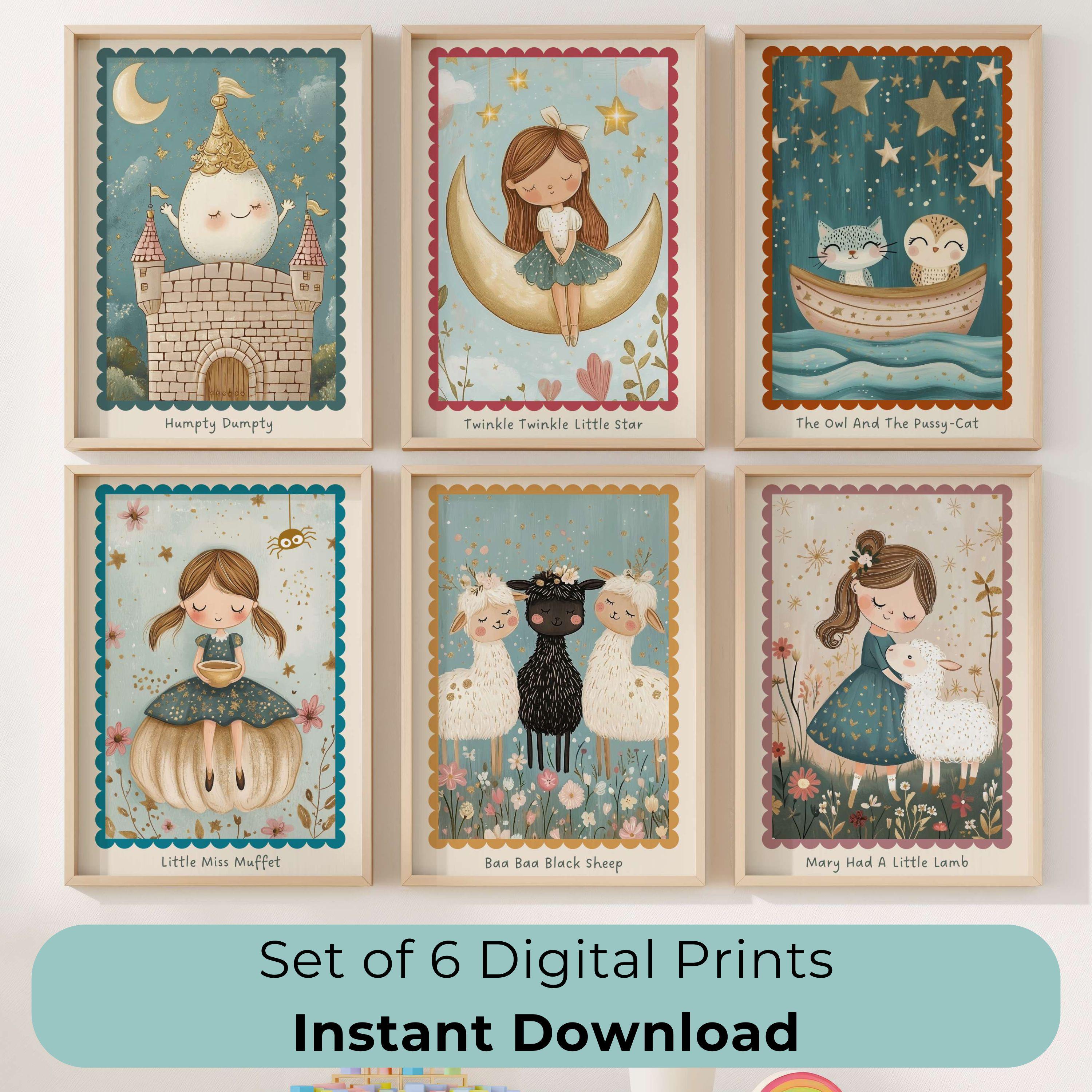 Nursery Rhyme Prints Set of 6, Twinkle Twinkle Little Star, Storybook ...