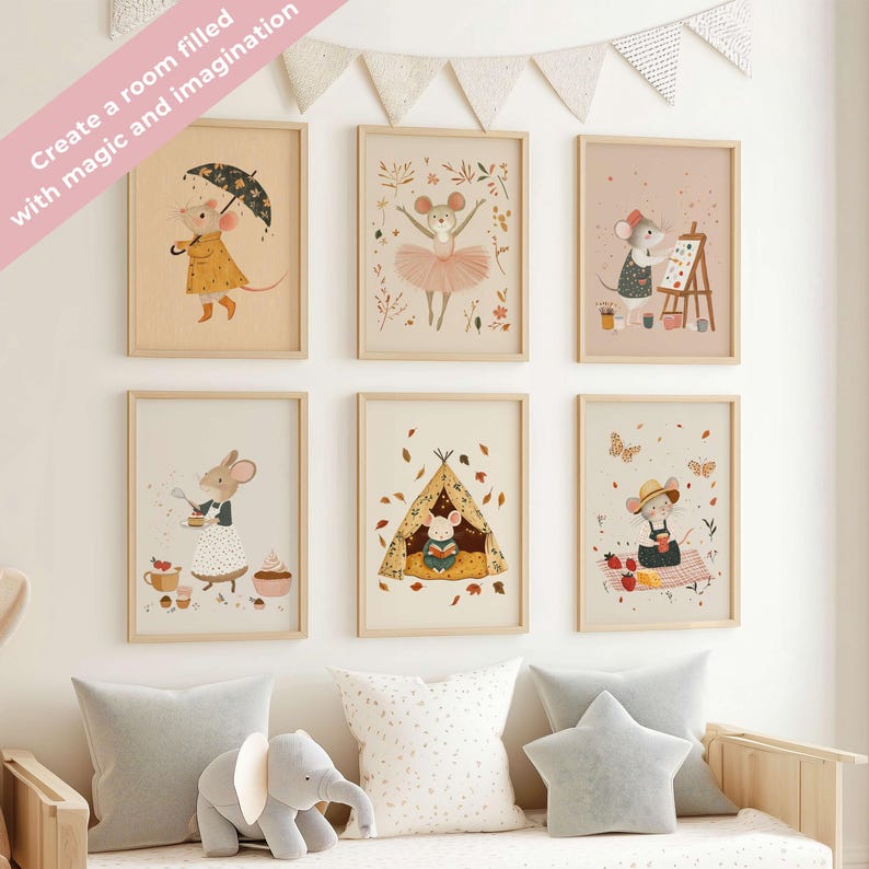 Rainy Day Mouse Art Print | Whimsical Nursery Decor (Digital Download) image 14