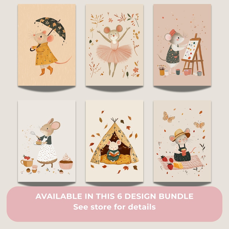 Rainy Day Mouse Art Print | Whimsical Nursery Decor (Digital Download) image 11