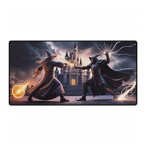 Fantasy Wizard Duel Desk Mat, Gaming Mouse Pad, Office Decor, Gift for Gamers, Fantasy Themed Accessories, Magic Battle Desk Setup