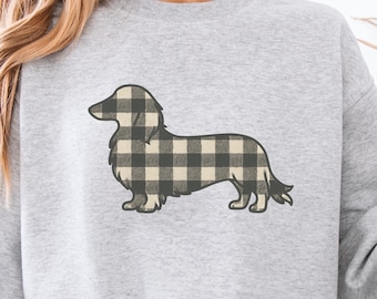 Dachshund Dog Mom Sweatshirt: Long-Haired Doxie, Unisex Cotton-Blend