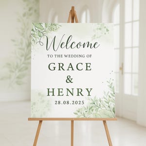 Sage Green Wedding Welcome Sign Template, Printable Welcome Sign, Editable Wedding Sign Board, Floral Welcome Poster Digital Download