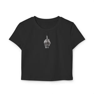 Women&#39;s Baby Tee - Gothic Skeleton Hand Middle Finger