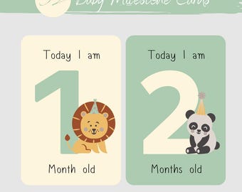 Animal Baby Milestone Cards: Baby First Year Printable Keepsake (Digital Download)
