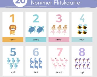 Afrikaans Number Flashcards 1-20: Printable Learning Cards for Toddlers & Pre-Schoolers (PDF Download)