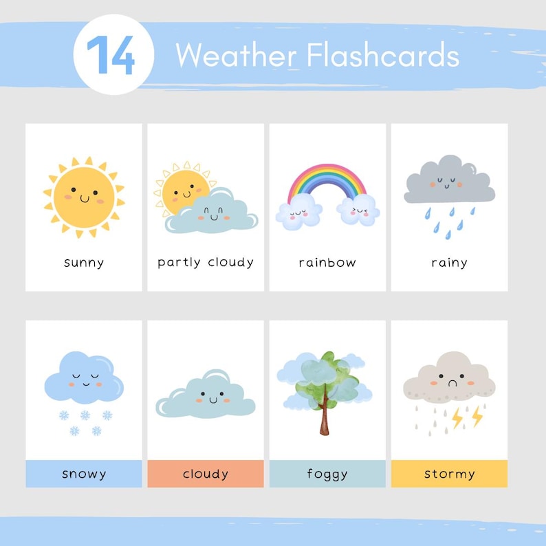 Kids Weather Flashcards: Printable Learning Cards for Toddlers & Pre ...