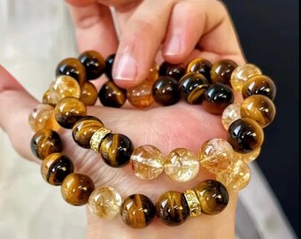 10mm 135.20ct Natural tiger citrine round beats stretchable breast