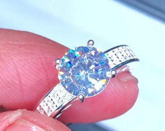 Massive 18 Carat Moissanite | Pave Setting Band | Sterling Silver Engagement Ring | Luxury Wedding Jewelry