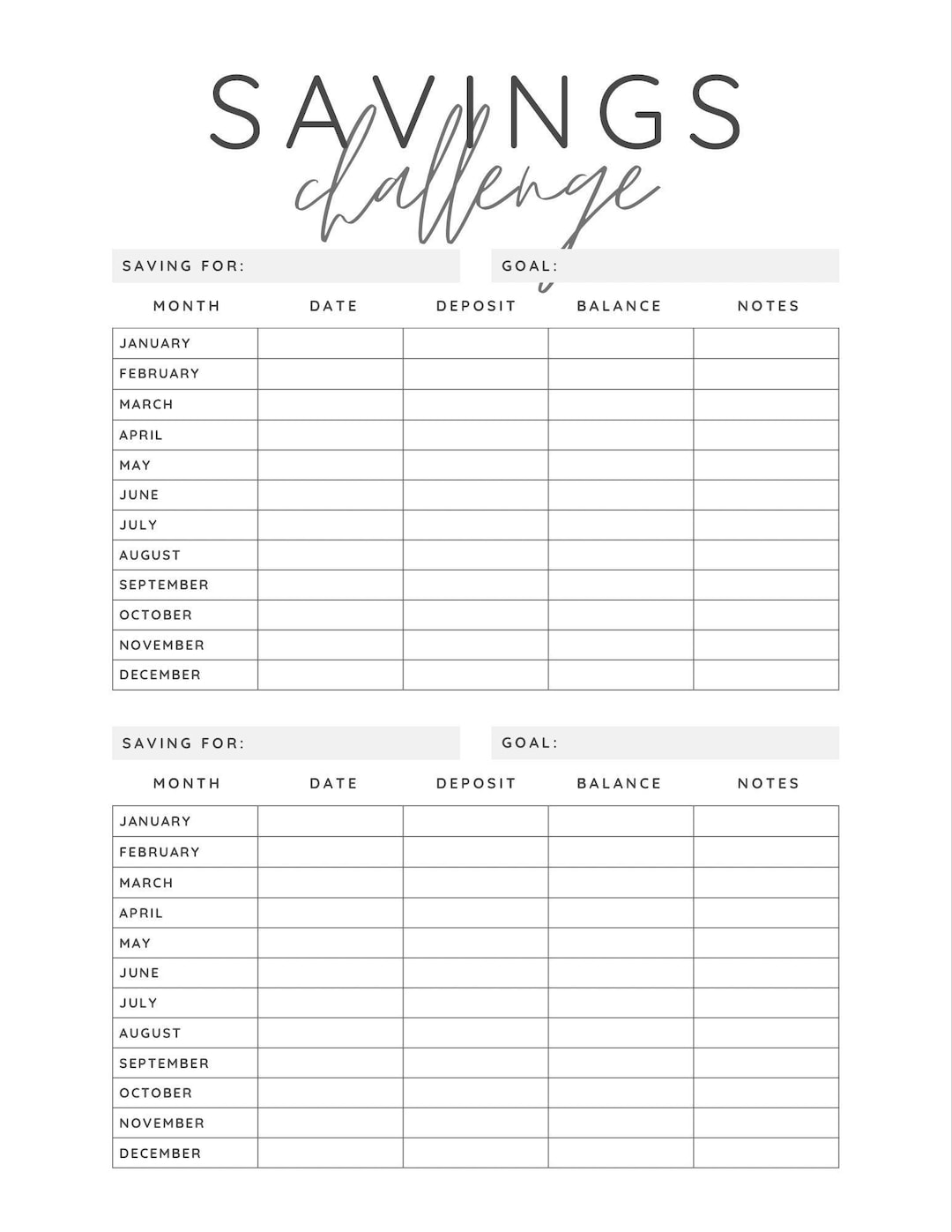 Savings Challenge Tracker Printable | Minimalist Budget Planner PDF ...