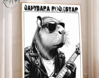 Capybara Rockstar Poster: Funky Animal Wall Art (Digital Download)