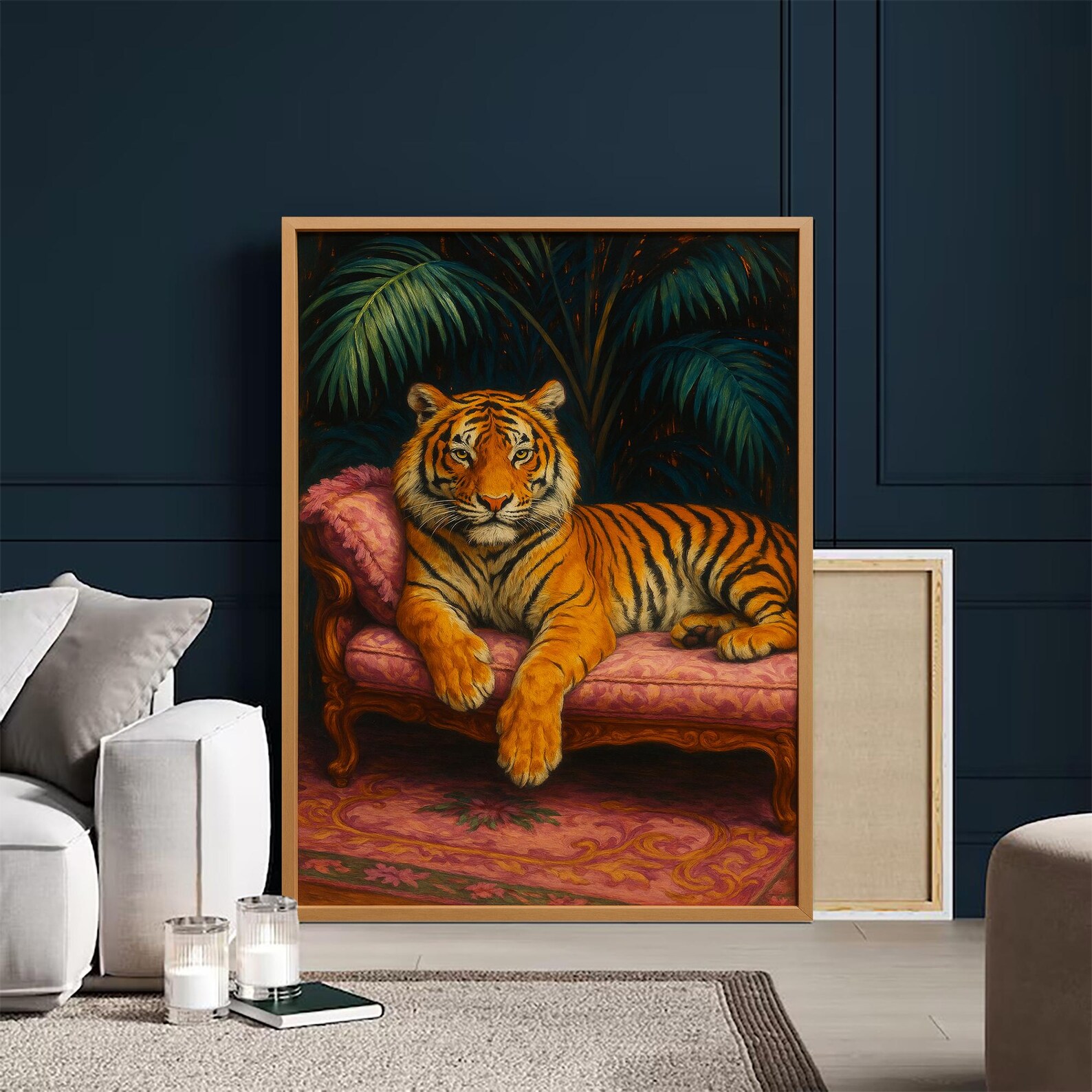 Retro Tiger Art Print | Vintage Tiger on Sofa Wall Art | Fauvist ...
