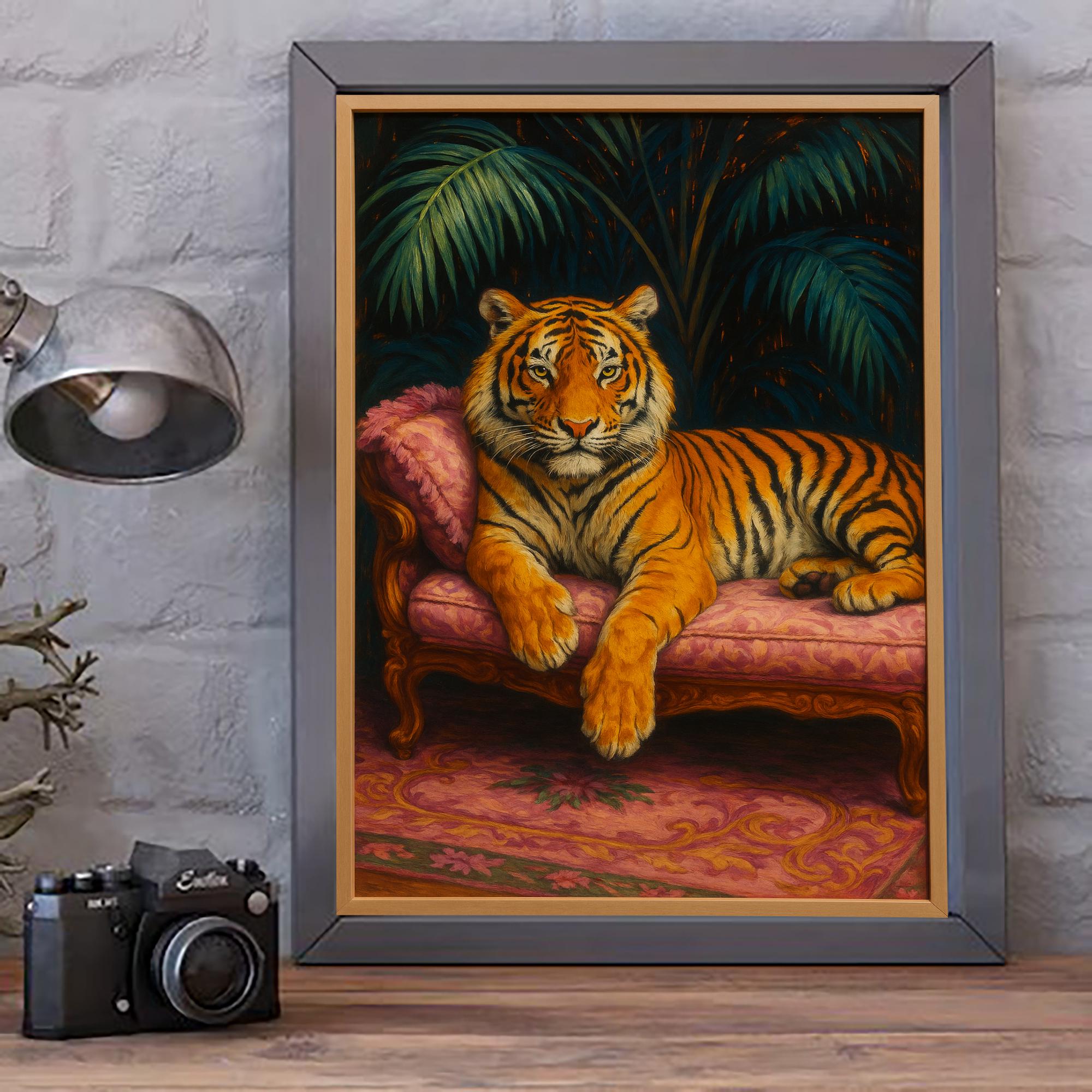 Retro Tiger Art Print | Vintage Tiger on Sofa Wall Art | Fauvist ...