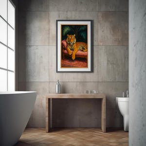 Retro Tiger Art Print | Vintage Tiger on Sofa Wall Art | Fauvist ...