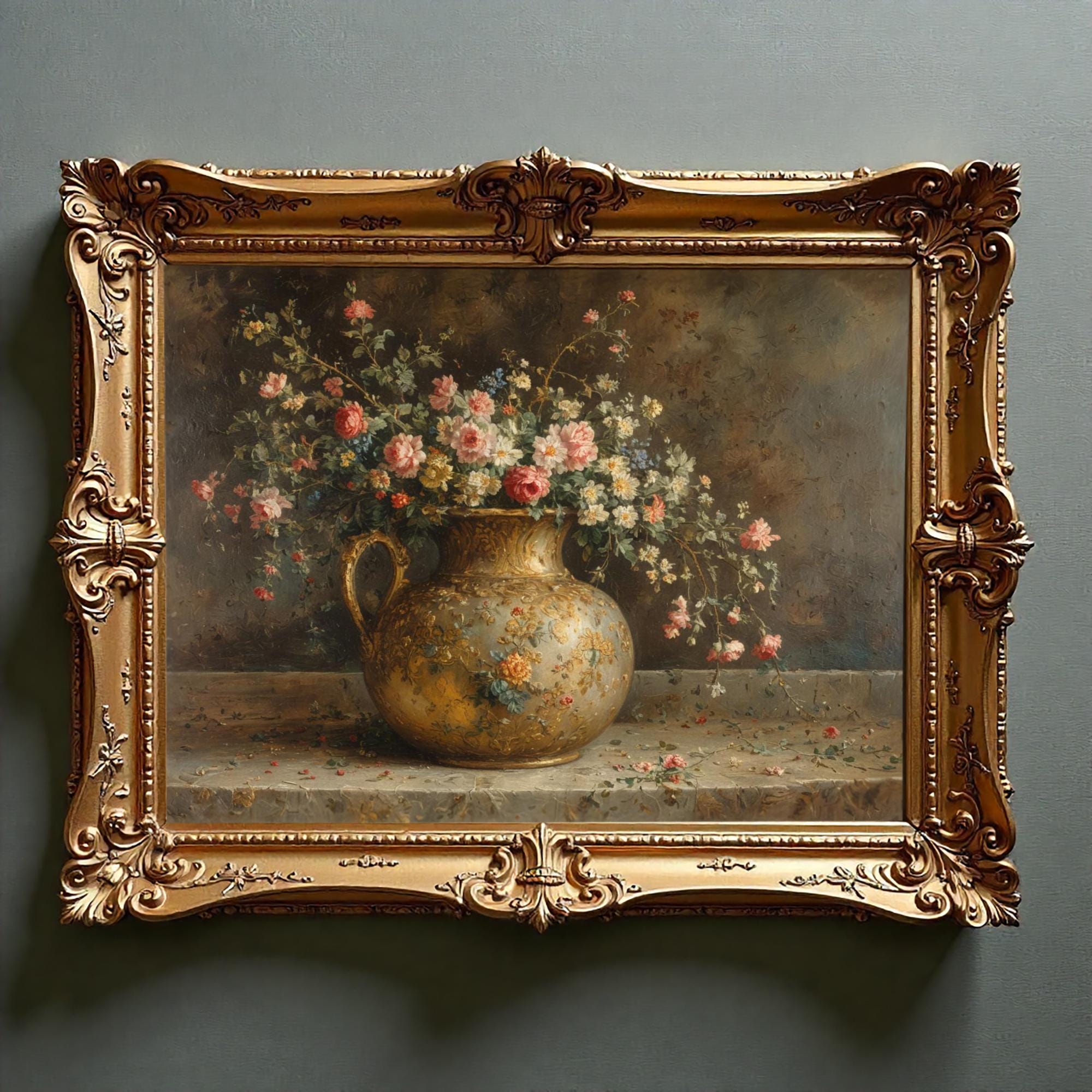 Vintage Floral Still Life Art Print, Antique Flower Painting Digital ...
