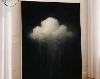 Dark Academia Cloud Print: humeurig gotisch olieverfschilderij (digitale download)