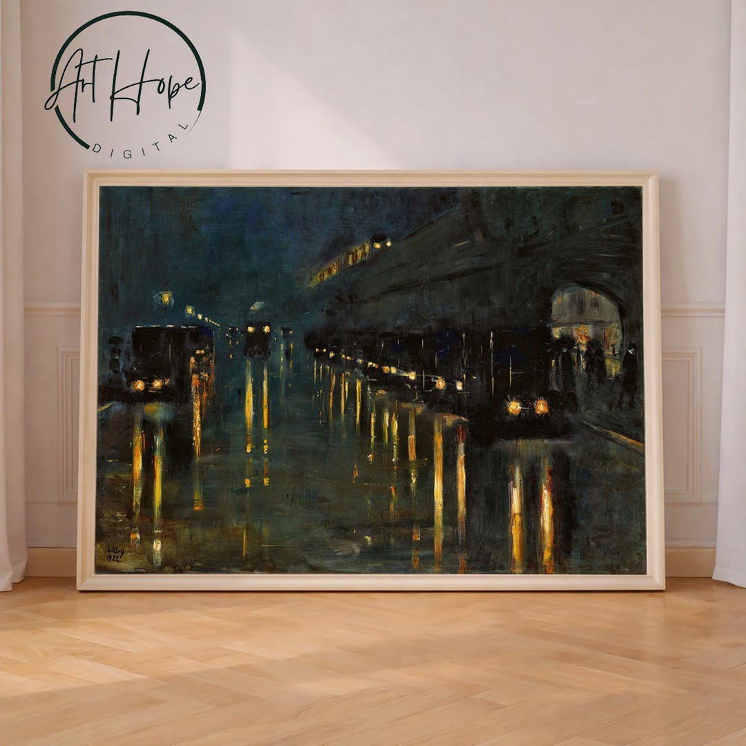 Rainy Night City Street Art Print, Impressionist Urban Painting, Moody ...