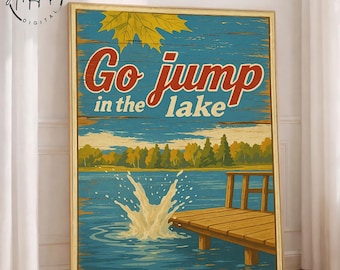 Retro Lake House Print: Vintage Cabin Wall Art (Digital Download)