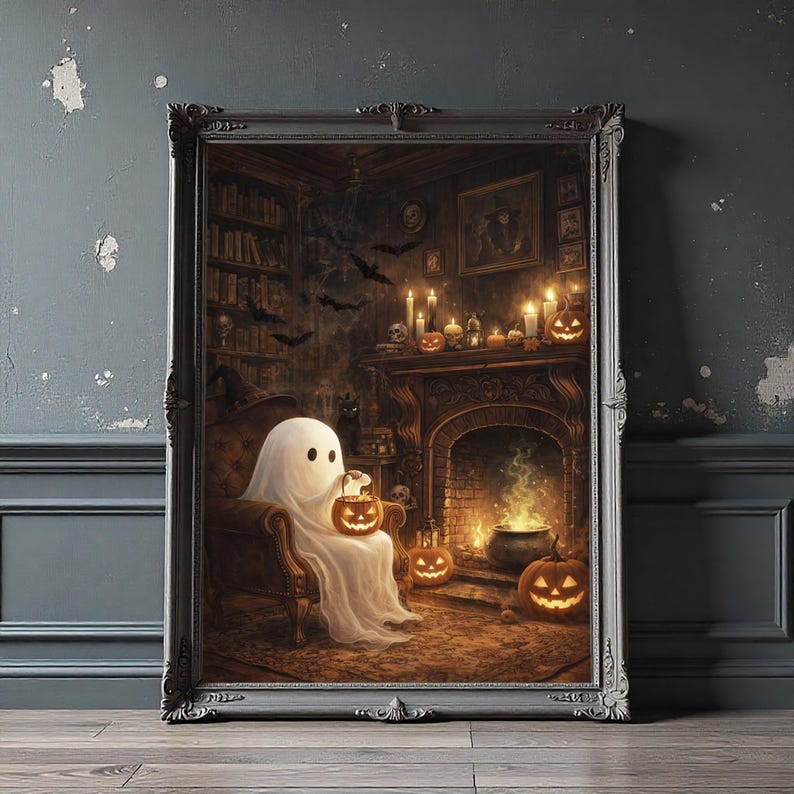 Spooky Ghost Halloween Print, Cozy Gothic Cottagecore Wall Art Digital ...
