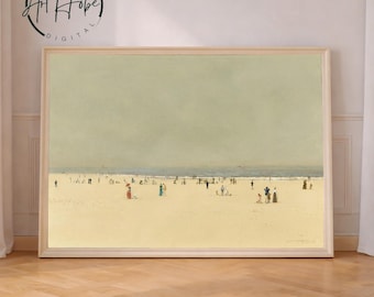 Vintage Beach Scene Art Print, Minimalist Coastal Wall Decor, Digital Download Poster