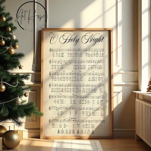 O Holy Night Sheet Music Wall Art, Vintage Christmas Printable Poster, Holiday Hymn Decor