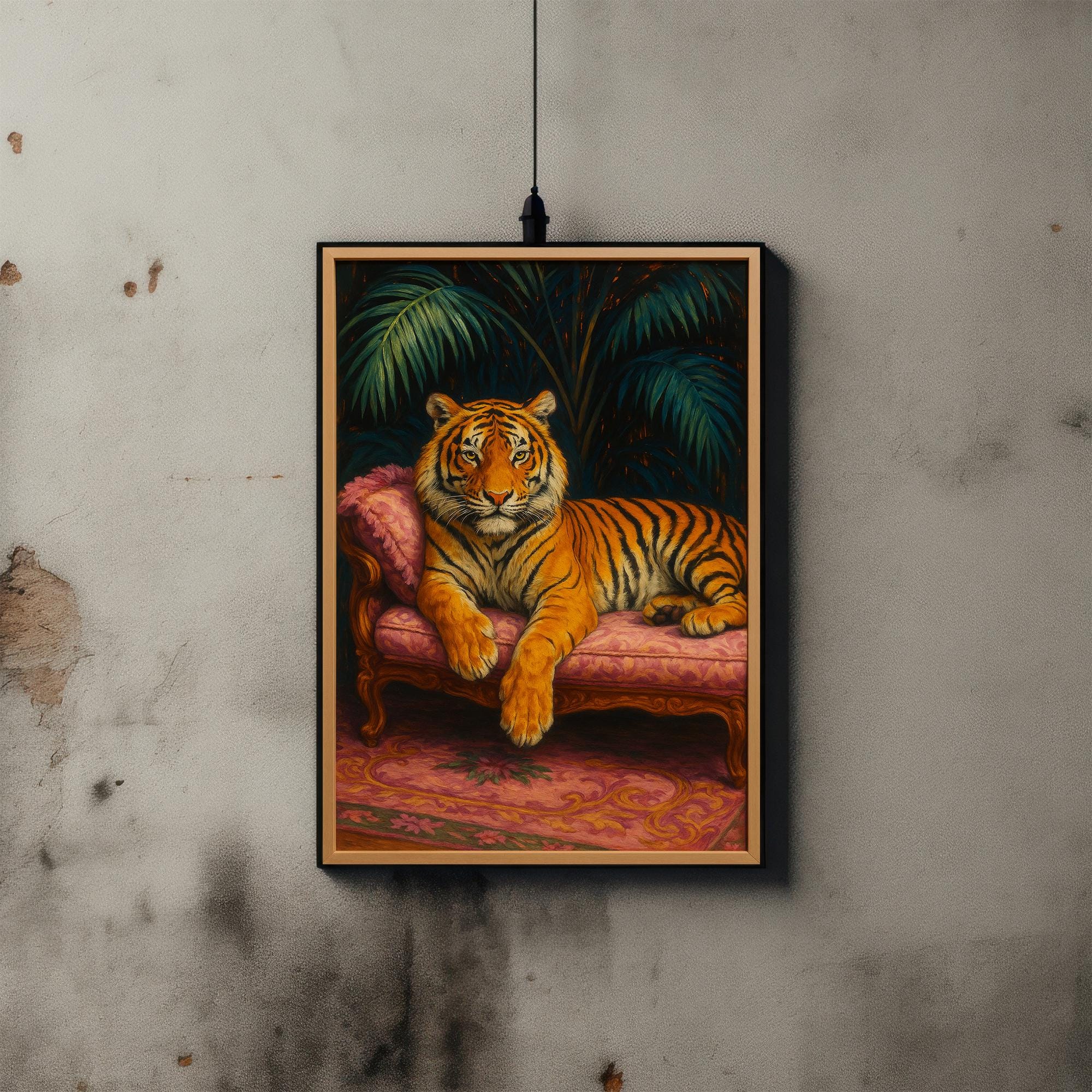 Retro Tiger Art Print | Vintage Tiger on Sofa Wall Art | Fauvist ...