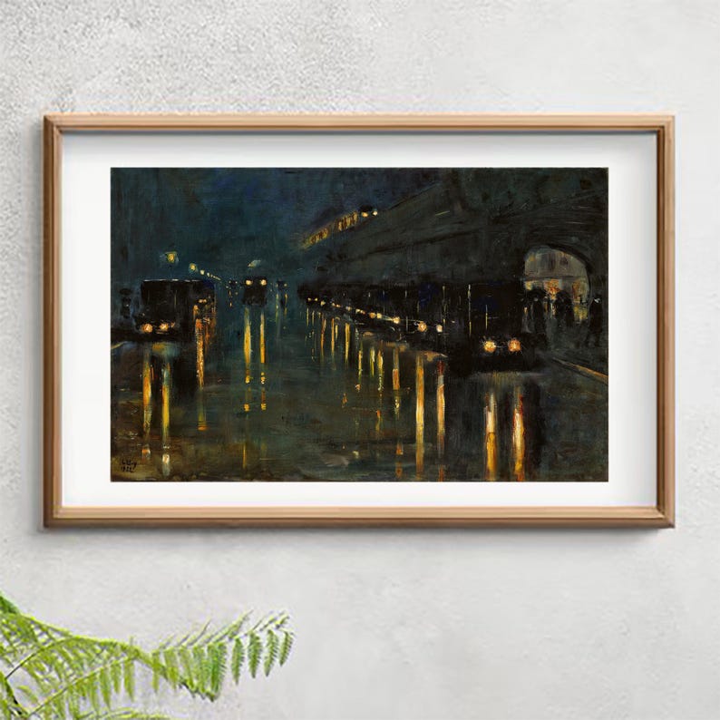 Rainy Night City Street Art Print, Impressionist Urban Painting, Moody ...