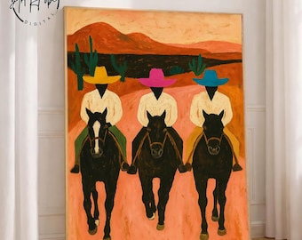 Western Cowboy Kunstdruck: Moderne Western Pferde Gemälde (Digitaler Download)