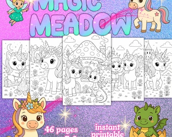 Unicorn Coloring Book for Kids: Magic Meadow Whimsical Scenes (Instant Download PDF) Ages 3-8