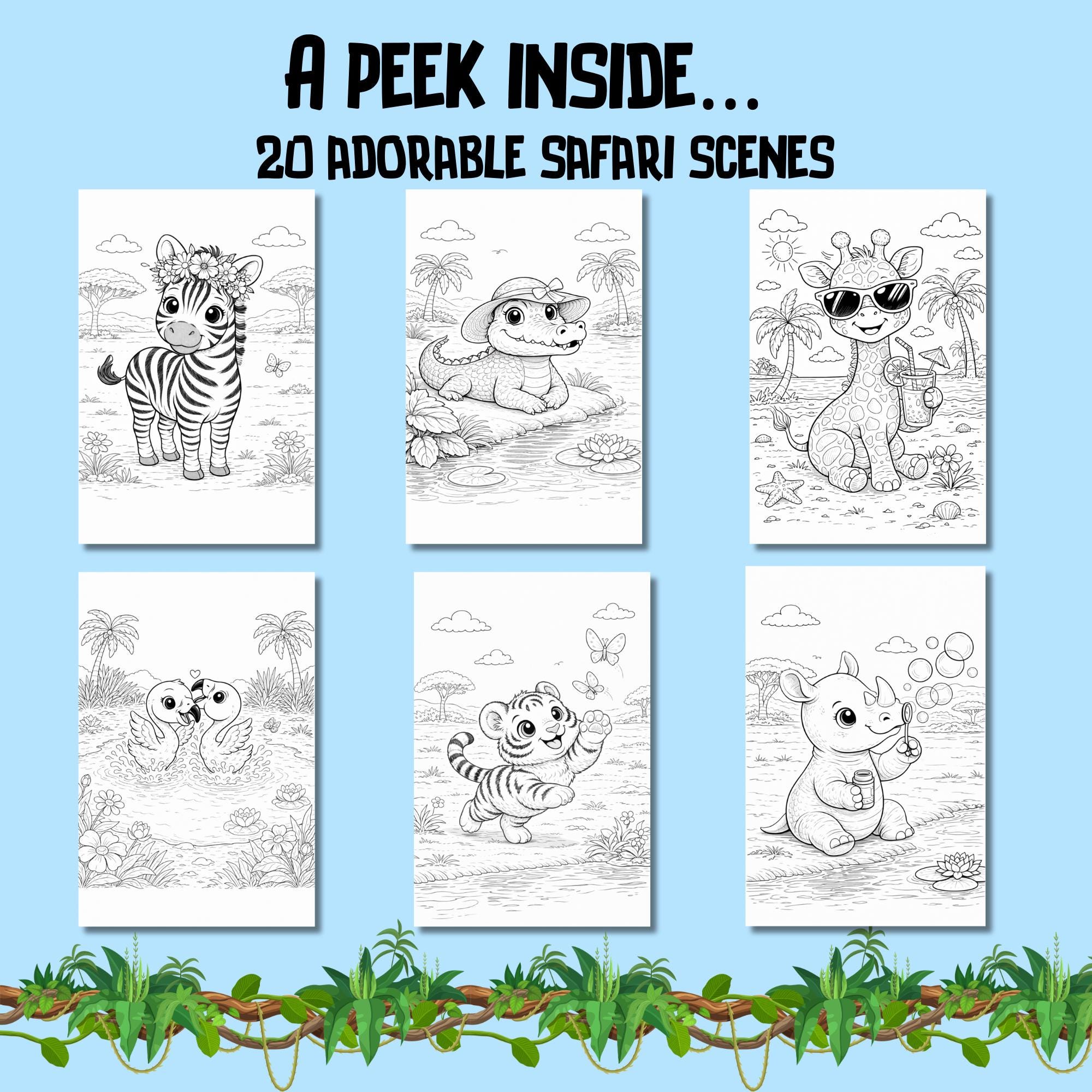Safari Summer Coloring Pages for Kids | Printable Jungle Animals ...