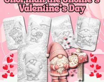 Gnorman the Gnome’s Valentines Day Colouring pages- instant printable download - 20 pages
