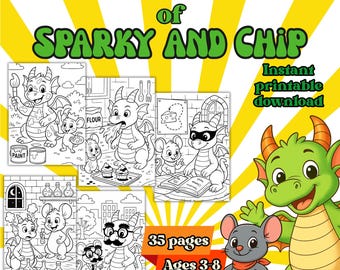 Dragon and Mouse Colouring Book: Sparky & Chip's Adventures (PDF Download, Ages 3-8)