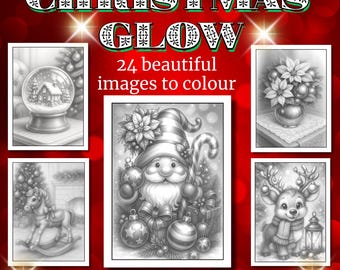 Christmas Glow Colouring Pages – 24 Grayscale Illustrations (Instant Download)