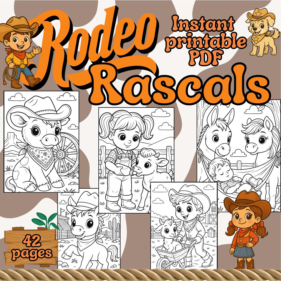 Cowboy Coloring Book: Rodeo Rascals Farm Animals Activity Book (PDF) - Etsy