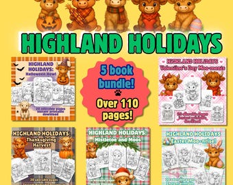 Highland Cow Holiday Colouring Book Bundle (Digital Download)
