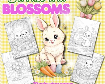 Bunnies Blossoms Coloring Book | Easter Spring Animals Activity Pages (PDF Download)