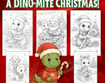 Dinosaur Christmas Colouring Pages | Kids Printable Dino Holiday Book (Instant Download)