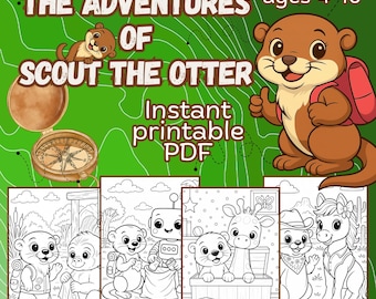 Scout the Otter Coloring Book: Kids' Animal Adventure (PDF Instant Download)
