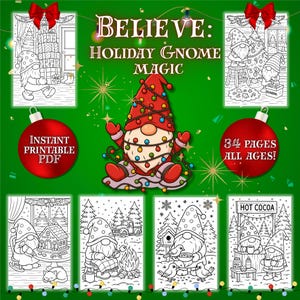 Believe - Christmas Gnome Coloring Pages PDF | Cute Holiday Activities for Kids & Adults | Winter Fun Book - Instant Download