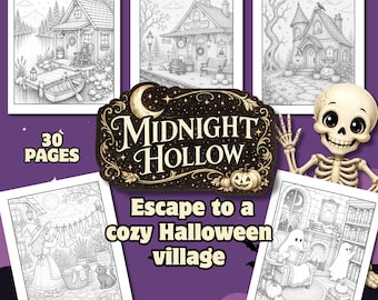 Midnight Hollow Halloween Colouring Book | Cozy Cottagecore Scenes (PDF Download)