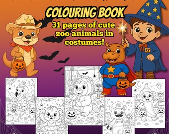 Zoo Animals Halloween Coloring Book: 31 Pages of Costumes (PDF Download)