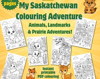 My Saskatchewan Colouring Adventure – Kids Printable Colouring Book | Prairie Animals, Landmarks & Fun Activities PDF