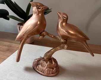 Vintage Brass Bird Sculpture: Mid-Century Modern Home Decor